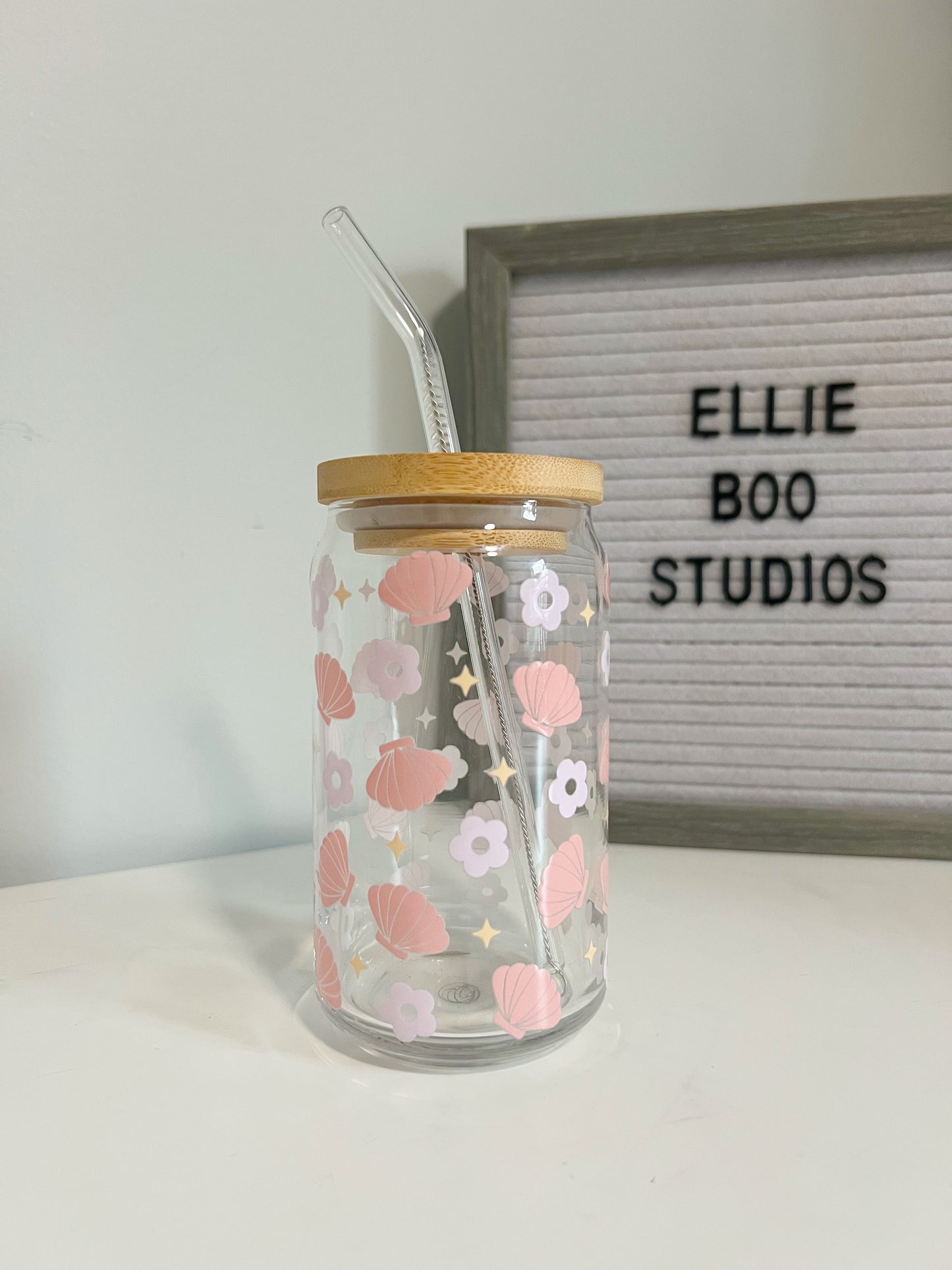 16oz Floral Shell Glass Can Cup