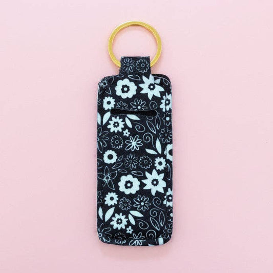Thankful Florals Black Lip Balm Keychain Holder