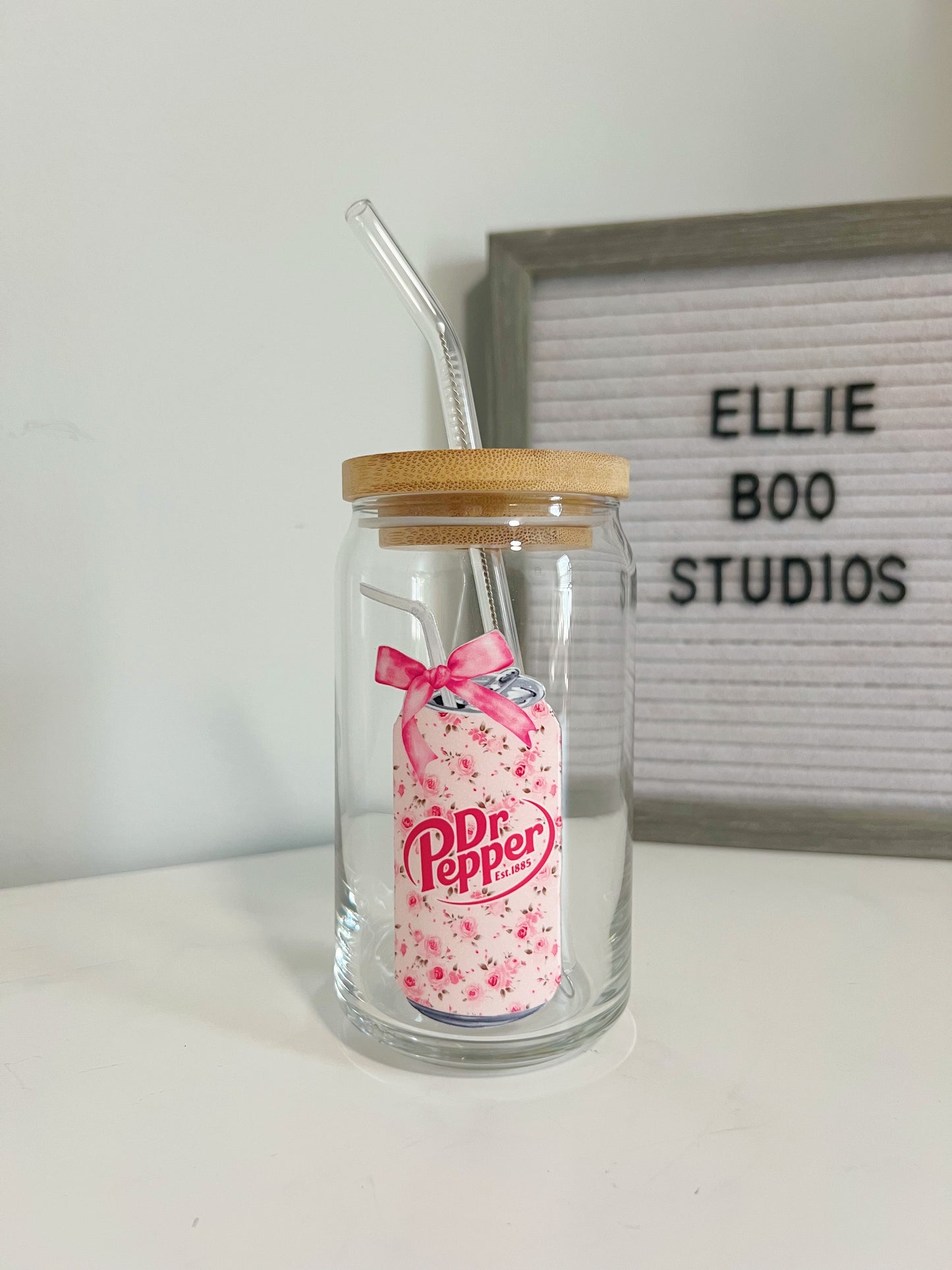 16oz Floral Dr. Pepper Glass Can Cup