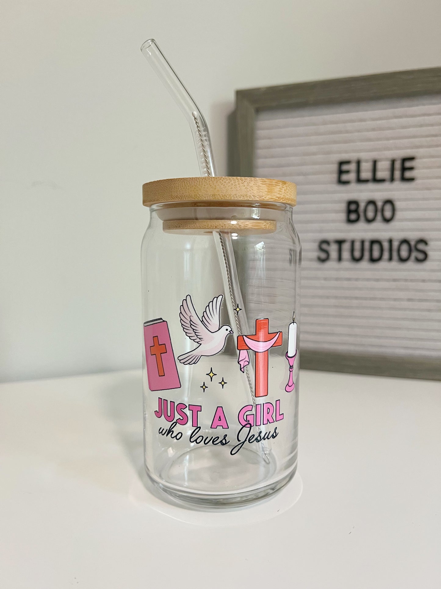 16oz Just a Girl Who Loves Jesus Glass Can Cup