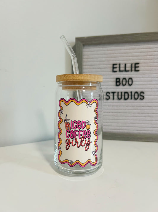 16oz Iced Coffee Girly Glass Can Cup