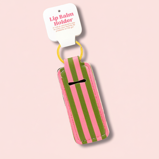Lip Balm Keychain Holder - Pink & Green Stripes