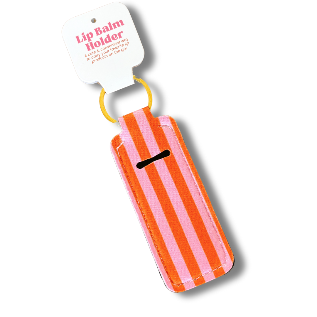 Pink & Orange Stripes Lip Balm Keychain Holder