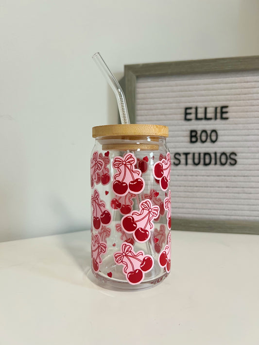 16oz Cherry Bows Glass Can Cup