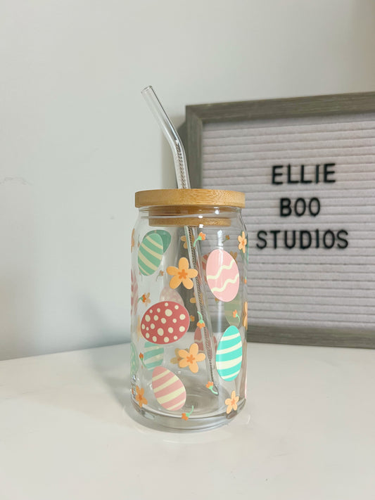 16oz Pastel Easter Eggs Glass Can Cup