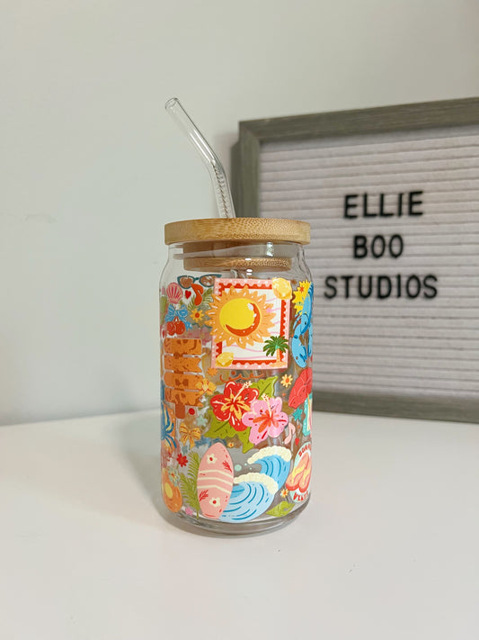 16oz Tropical Paradise Glass Can Cup