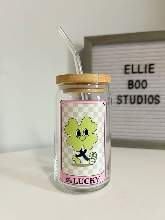 16oz The Lucky Card Glass Can Cup