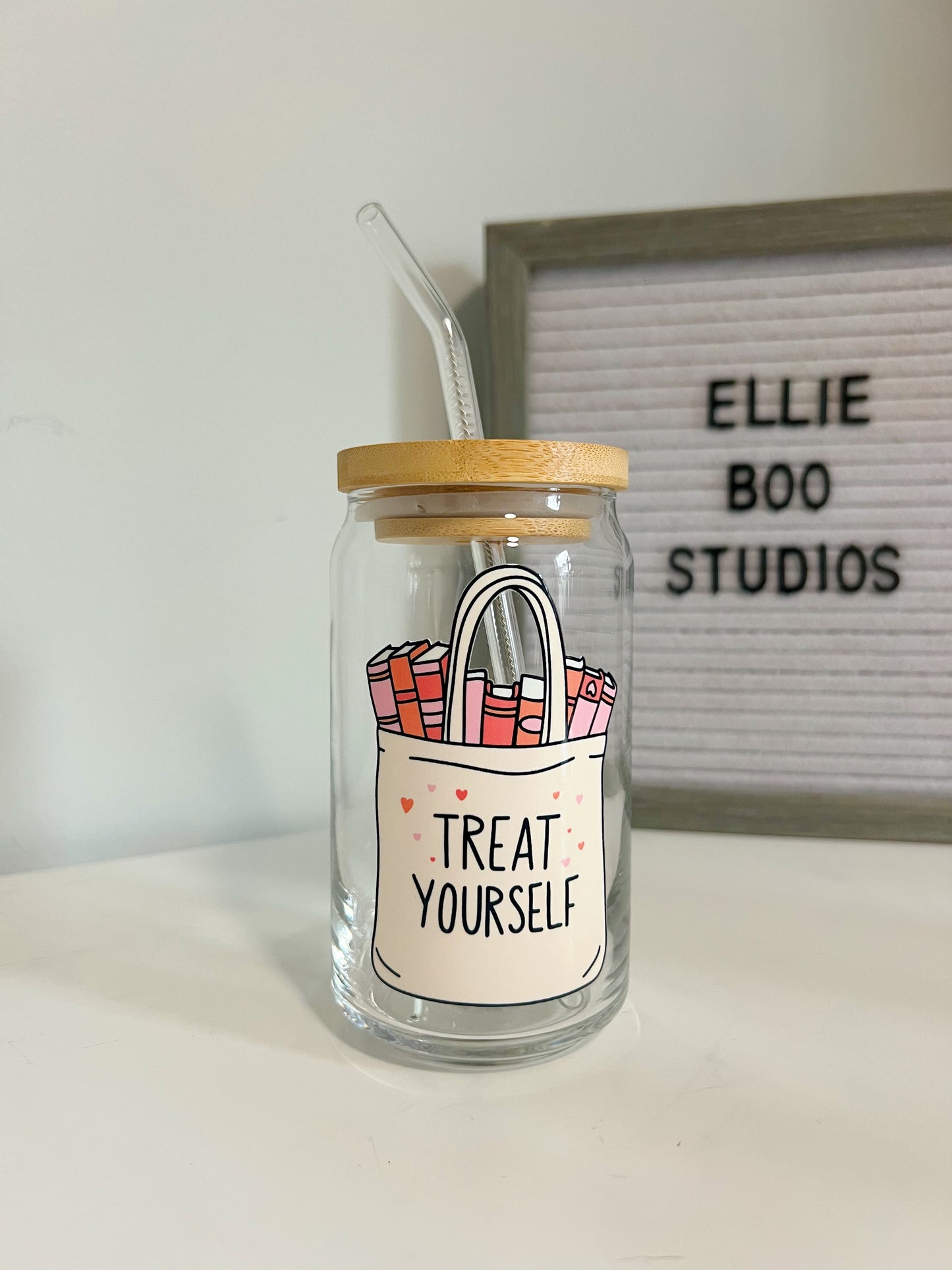 16oz Treat Yourself Glass Can Cup