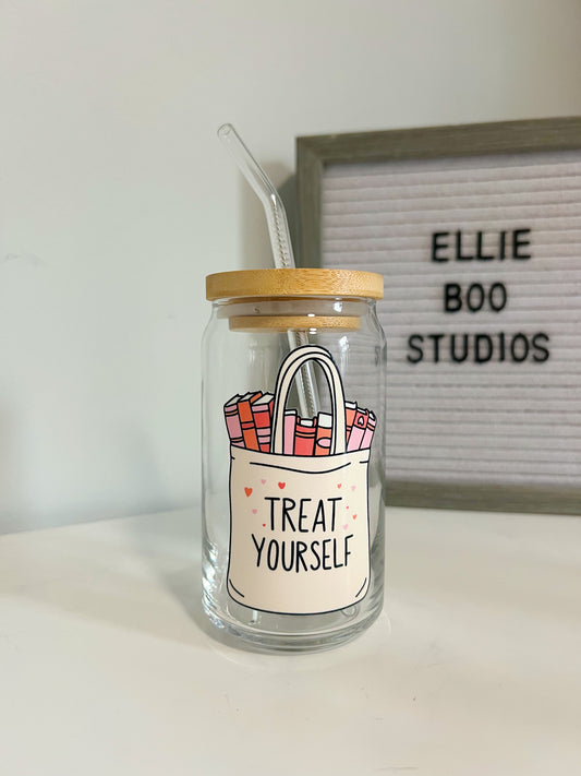 16oz Treat Yourself Glass Can Cup