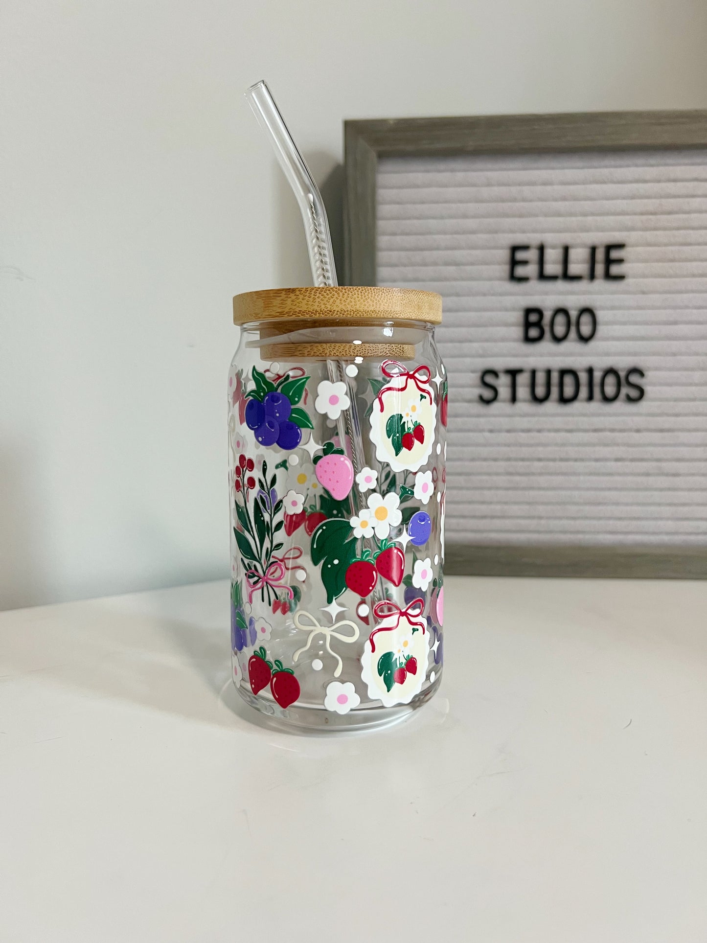 16oz Berry Lover Glass Can Cup