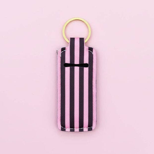 Chocolate Strawberry Stripes Lip Balm Keychain Holder