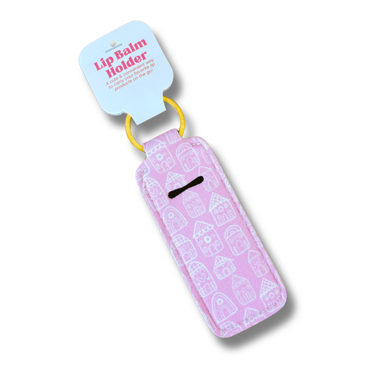 Pink Gingerbread Houses Lip Balm Keychain Holder