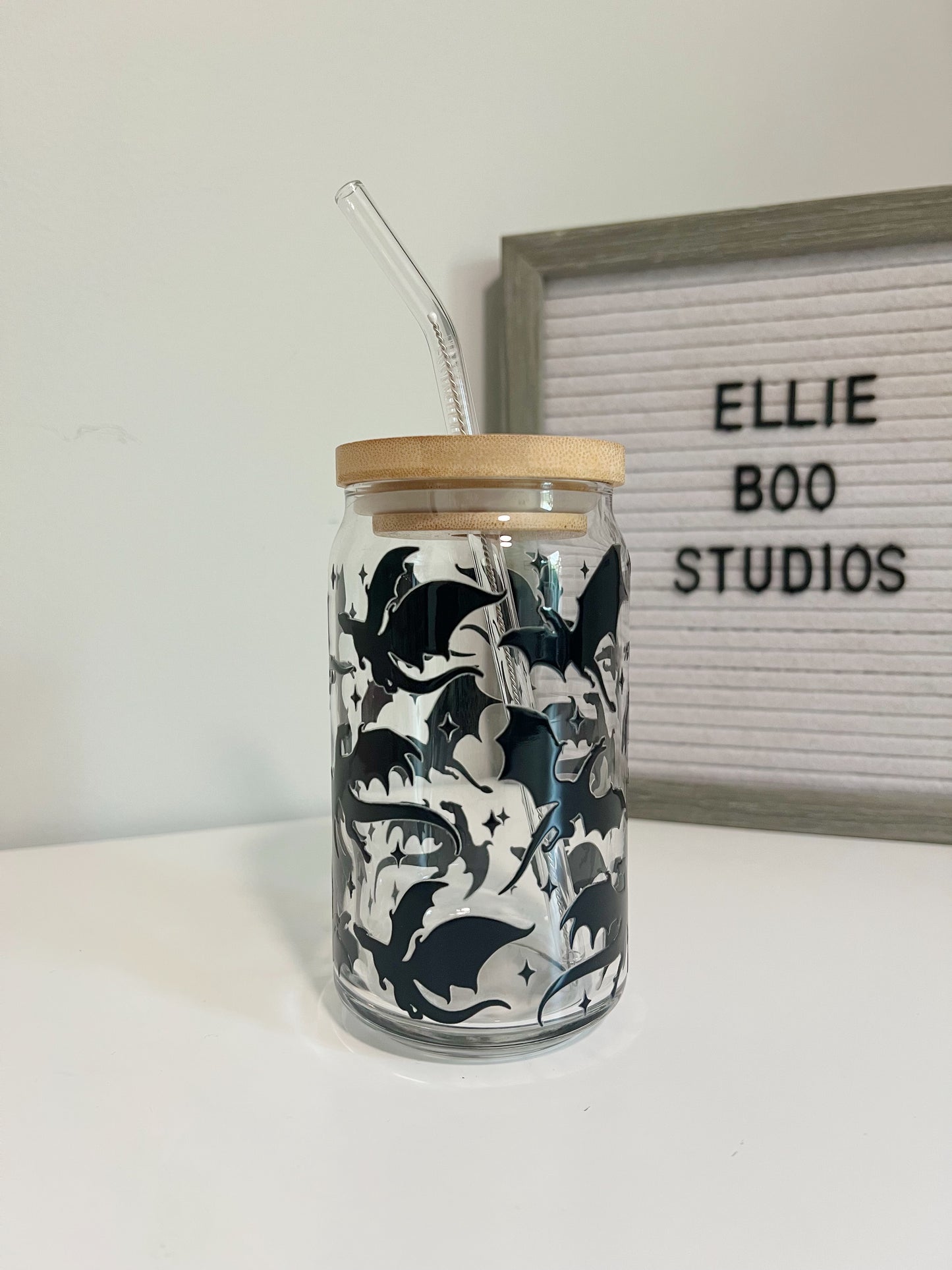 16oz Black Dragons Glass Can Cup