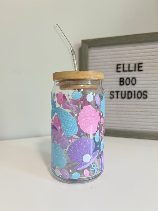 16oz Mermaids & Seashells Glass Can Cup