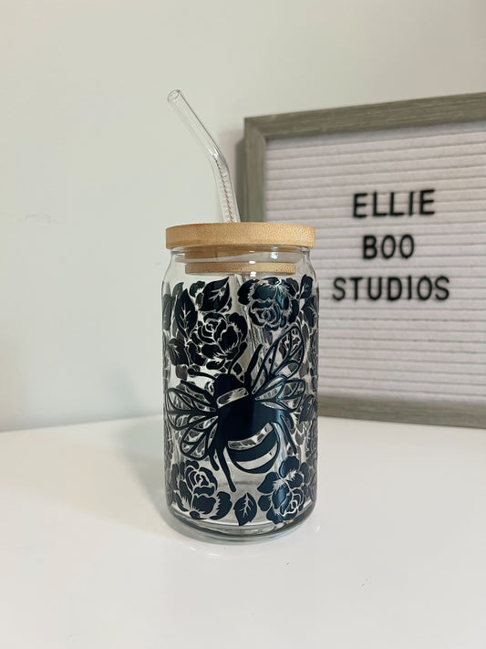 16oz Black Honey Bees Can Cup