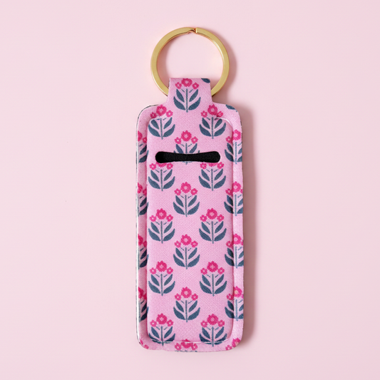 Lip Balm Keychain Holder - Whimsy Floral Block Print