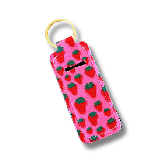 Strawberry Field Lip Balm Keychain Holder