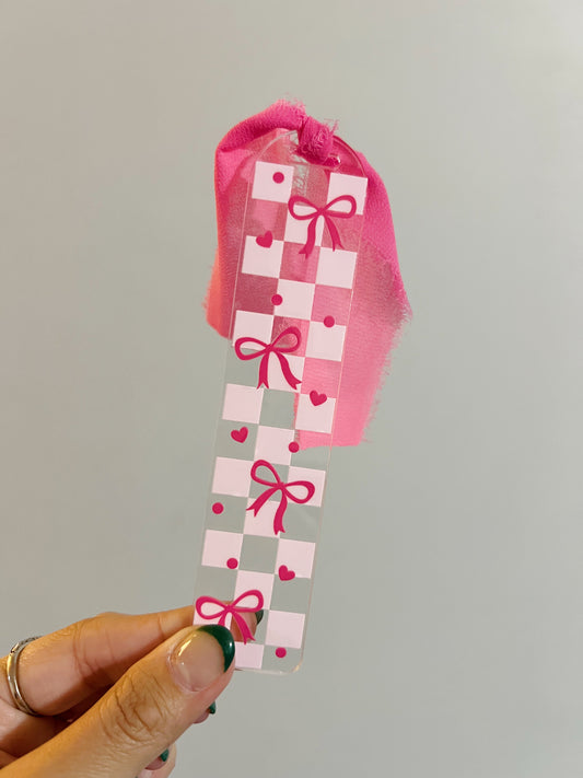 Checkered Coquette Bow Acrylic Bookmark