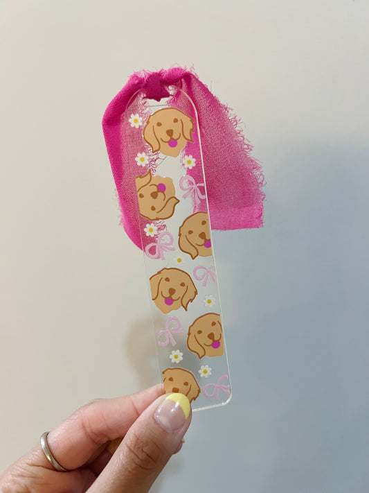 Golden Retriever Bow Acrylic Bookmark