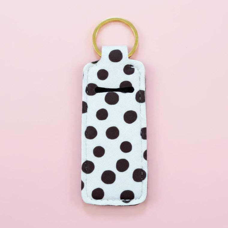Lip Balm Keychain Holder - Brown Polka Dots