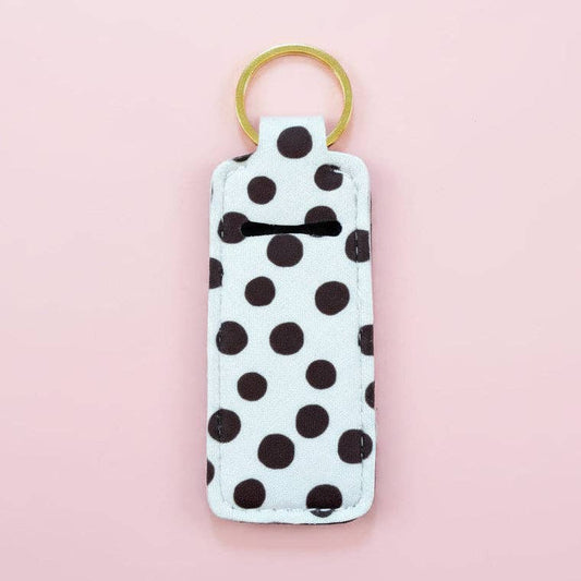Lip Balm Keychain Holder - Brown Polka Dots