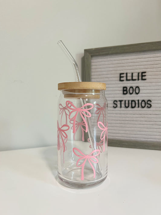 16oz Blush Bows Glass Can Cup