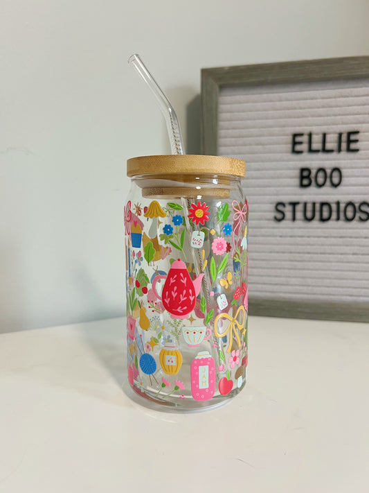 16oz Spring Cottage Core Glass Can Cup