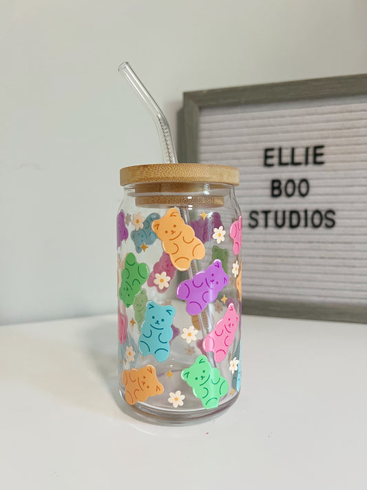 16oz Gummy Bears Glass Can Cup