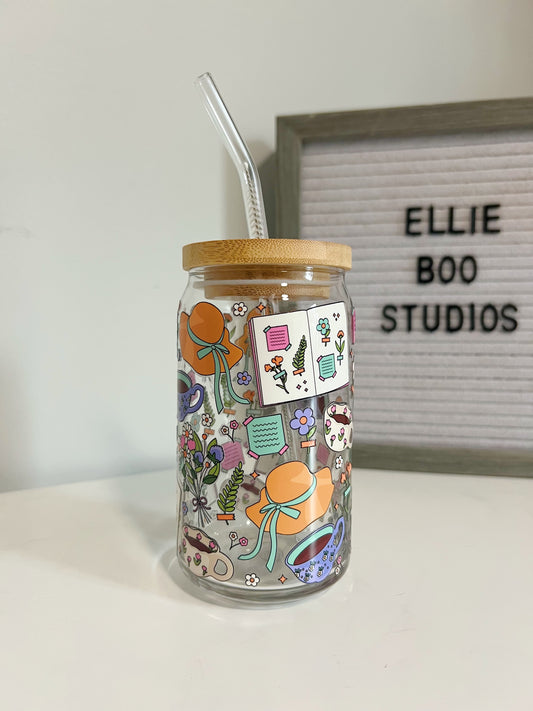 Cottage Core Tea Party Glass Can Cup