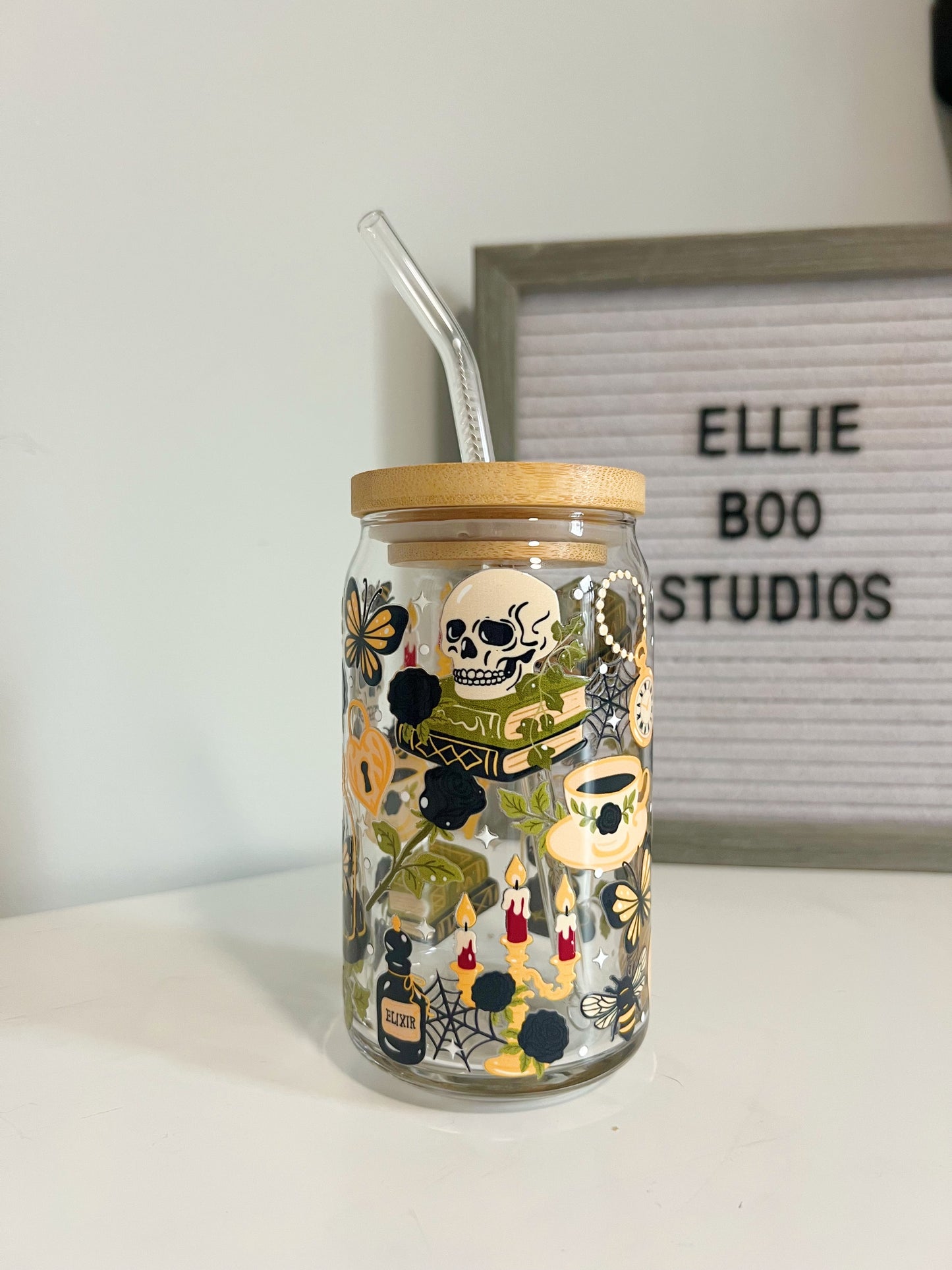 16oz Dark Academia Glass Can Cup