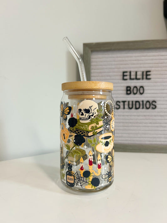 16oz Dark Academia Glass Can Cup