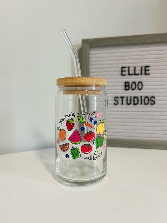 16oz Farmers Market Glass Can Cup