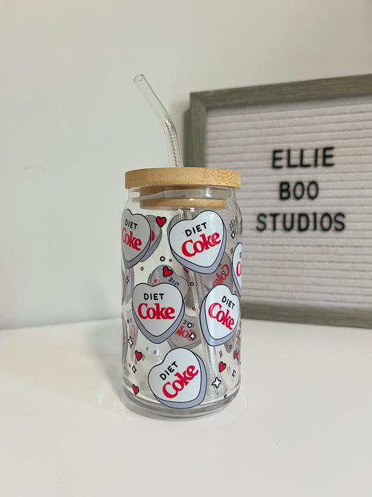 16oz Diet Coke Hearts Glass Can Cup