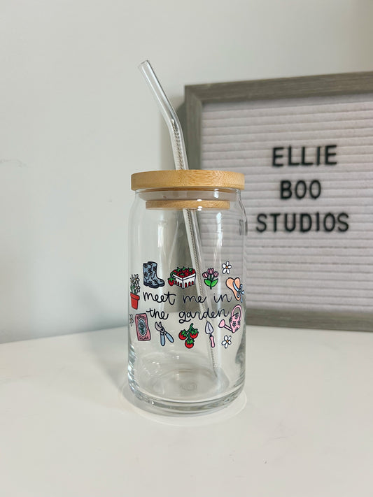 16oz Meet Me in the Garden Glass Can Cup