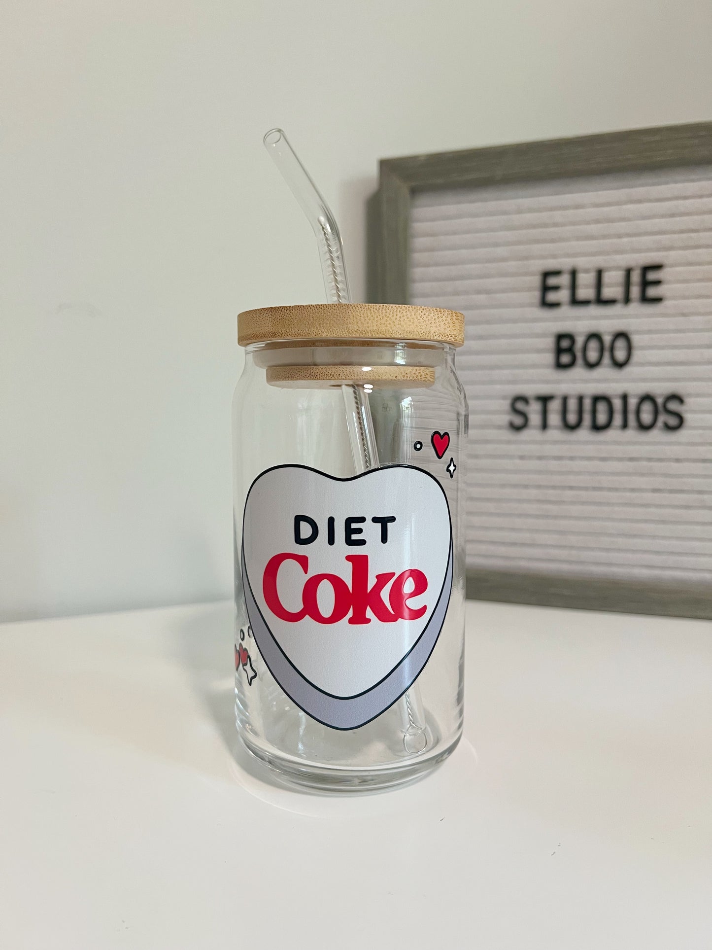 16oz Diet Coke Heart Glass Can Cup