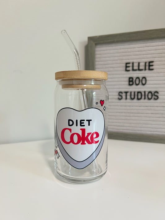 16oz Diet Coke Heart Glass Can Cup