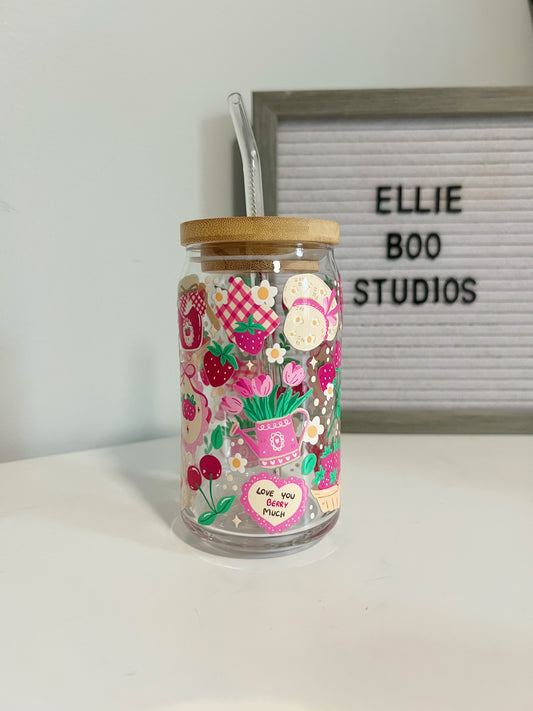 16oz Strawberry Jam Glass Can Cup