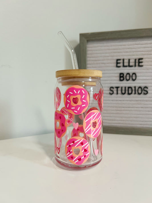 16oz Pink Donuts Glass Can Cup