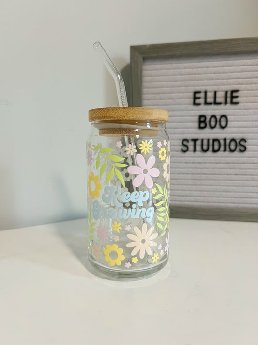 16oz Keep Growing Glass Can Cup