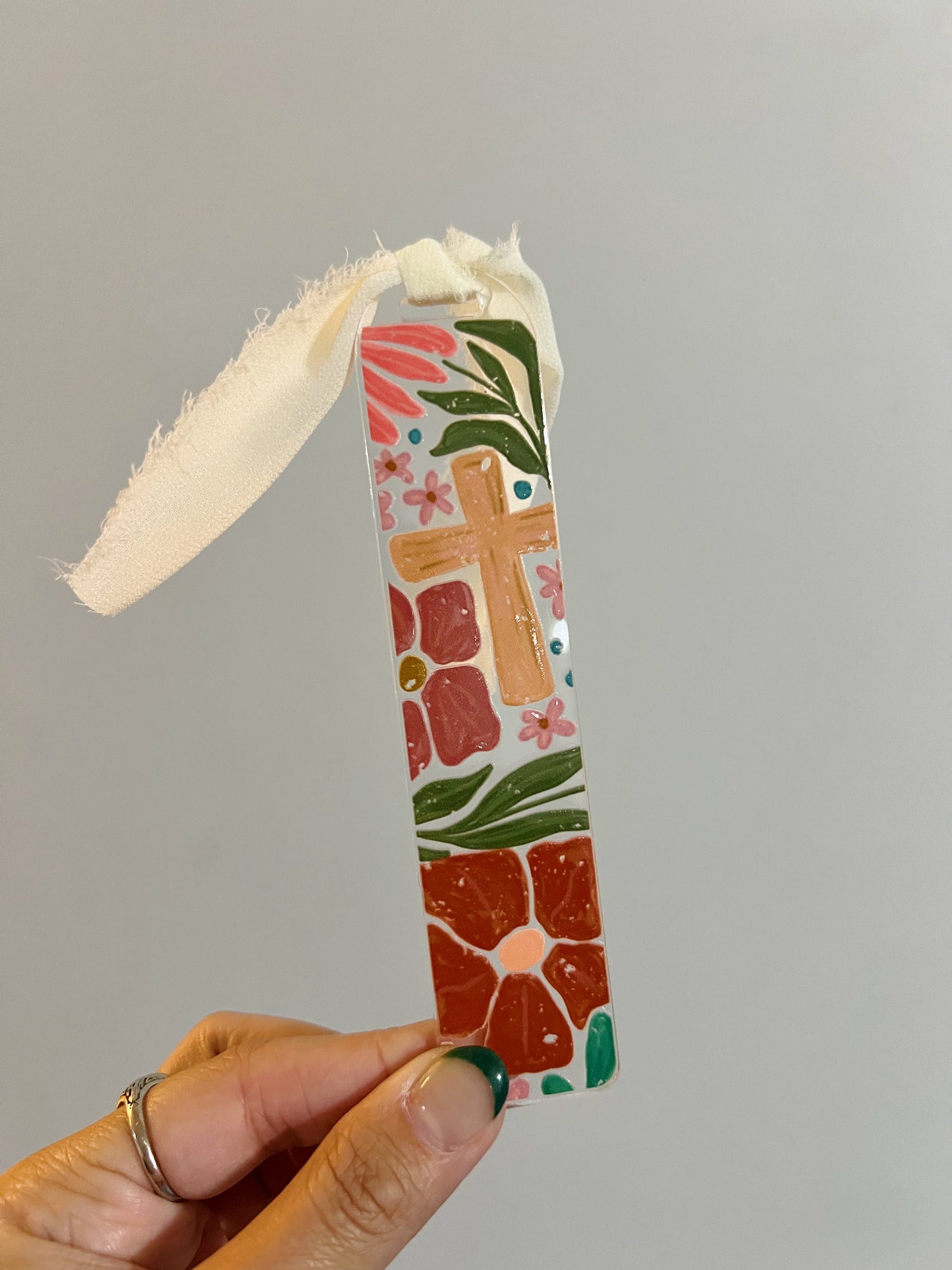 Floral Cross Acrylic Bookmark