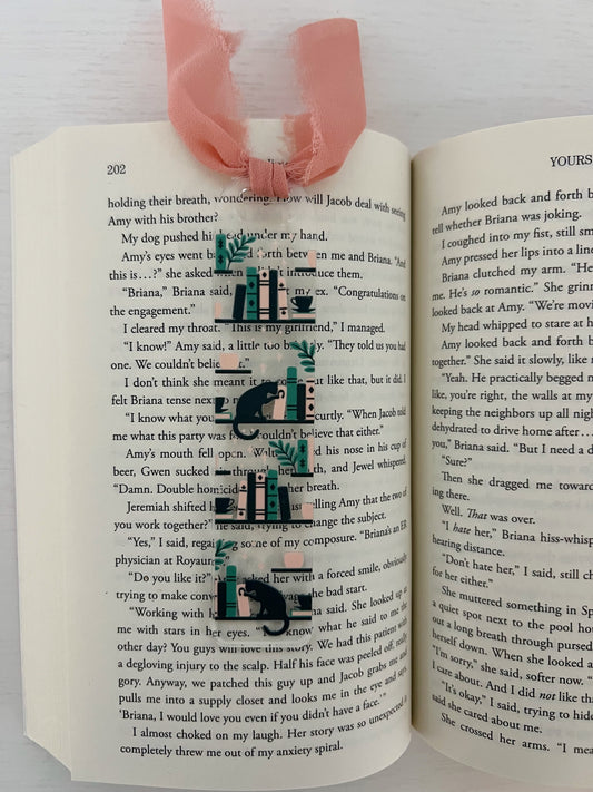 Cat Bookshelf Acrylic Bookmark