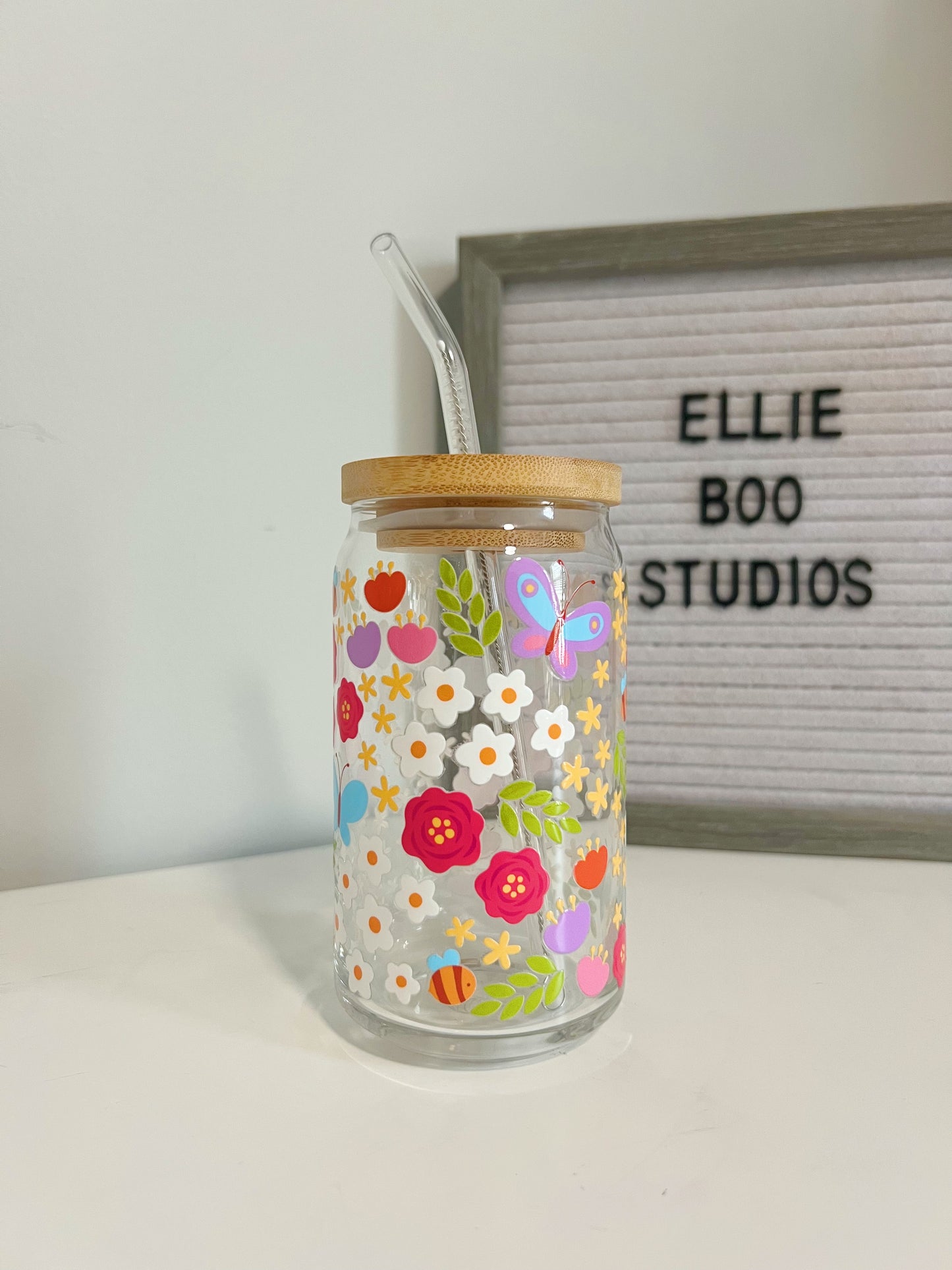 16oz Spring Garden Glass Can Cup