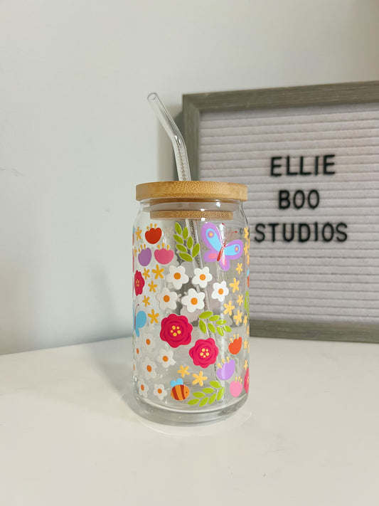 16oz Spring Garden Glass Can Cup