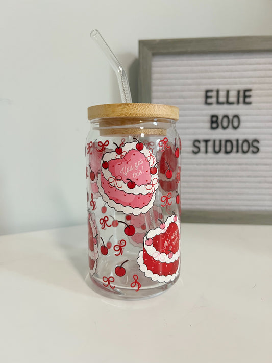 16oz Romantic Cake Glass Can Cup