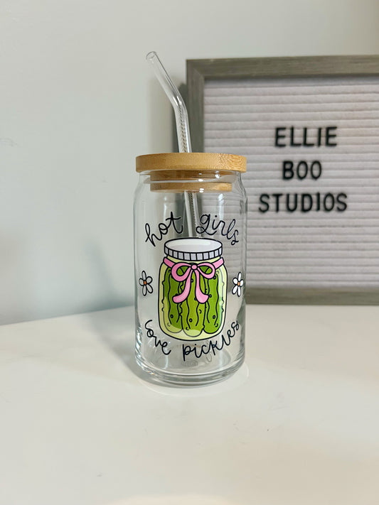 16oz Hot Girls Love Pickles Glass Can Cup