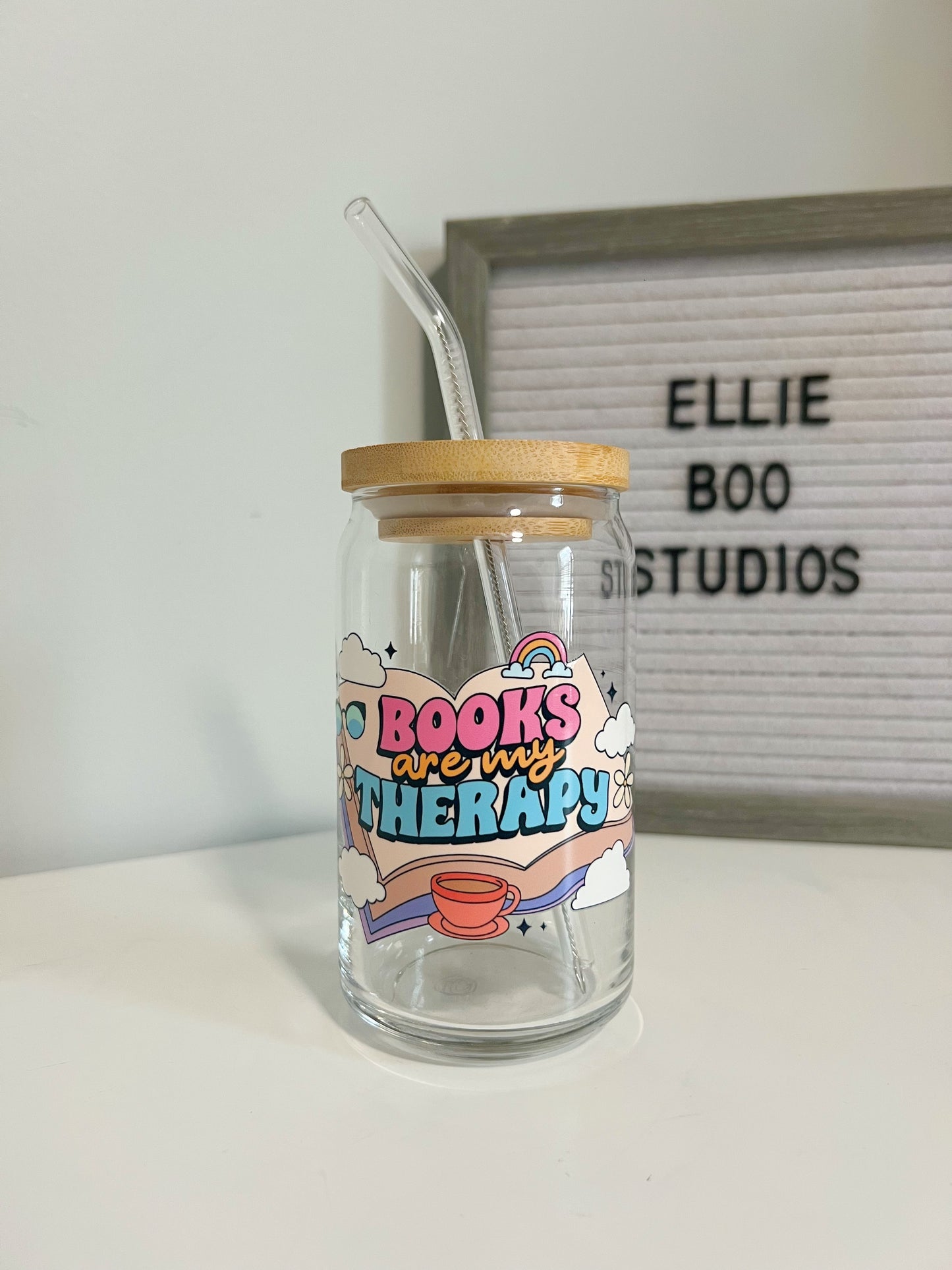 16oz Books are my Therapy Glass Can Cup