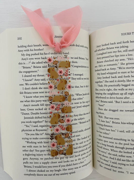 Floral Capybara Acrylic Bookmark