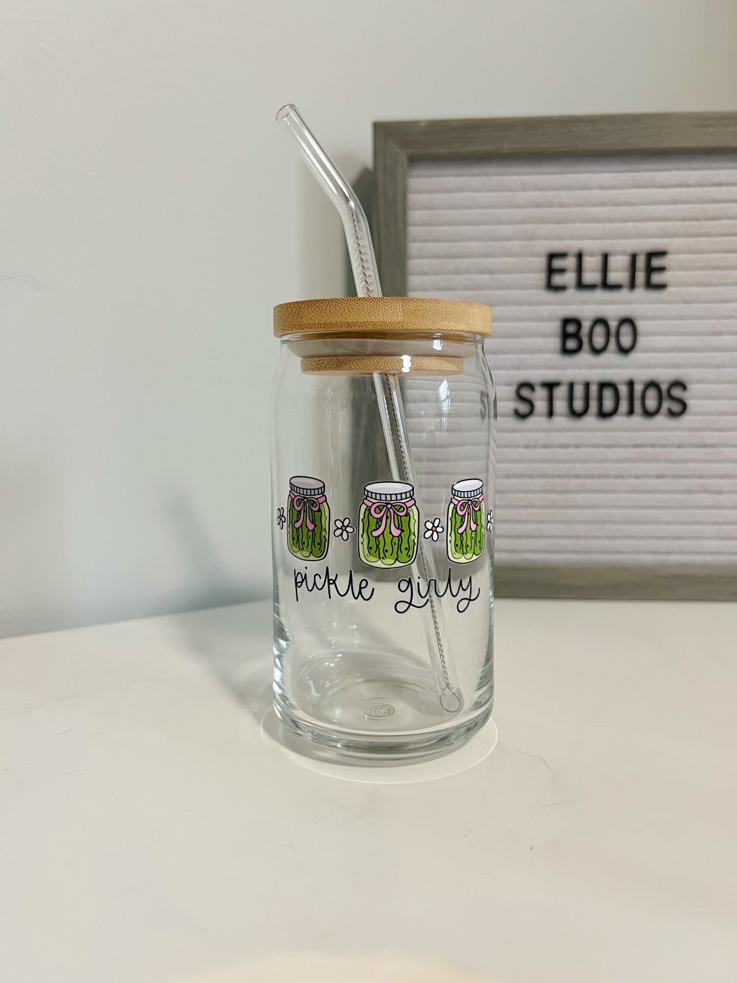 16oz Pickle Girly Glass Can Cup