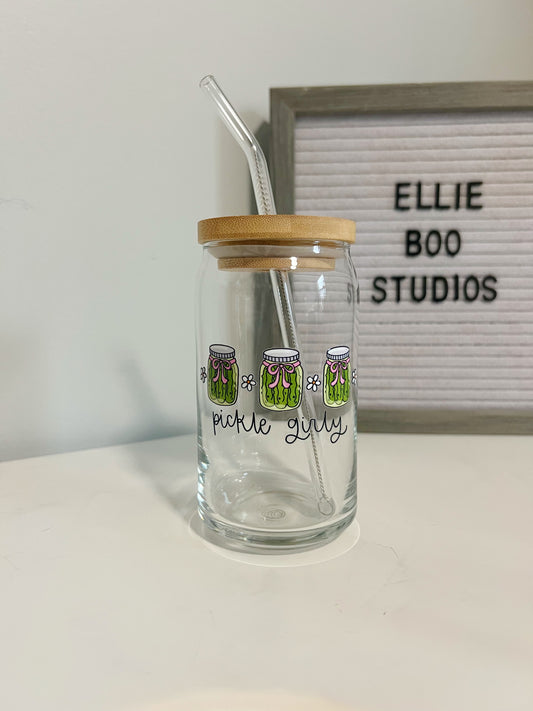 16oz Pickle Girly Glass Can Cup