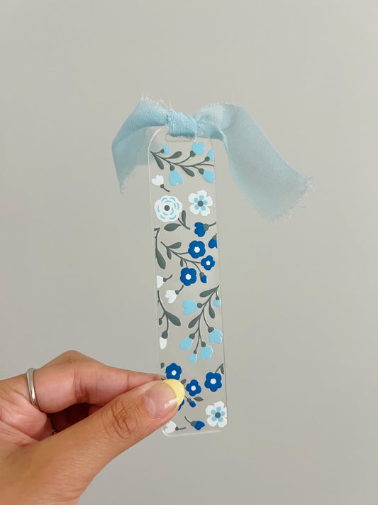 Blue Floral Acrylic Bookmark
